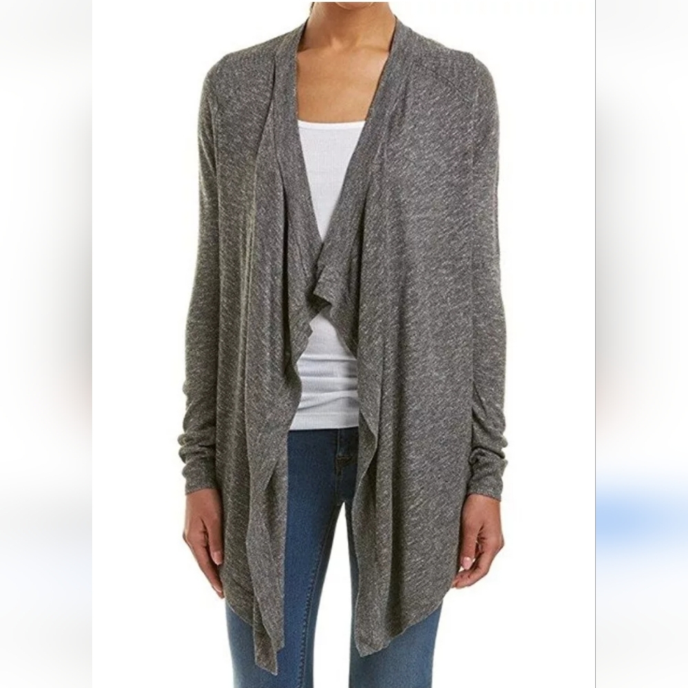Vince Linen Blend Open Drape Heather Grey Cardigan